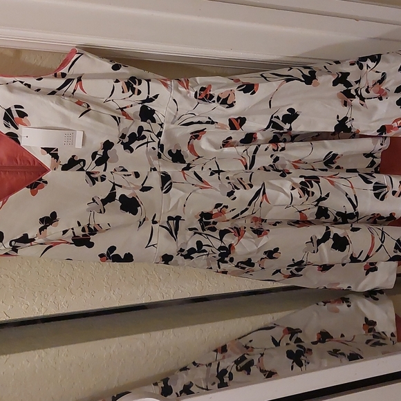 White House Black Market Ecru & Goddess Floral Sateen Fit & Flare Dress Sz8P NWT - Picture 4 of 15